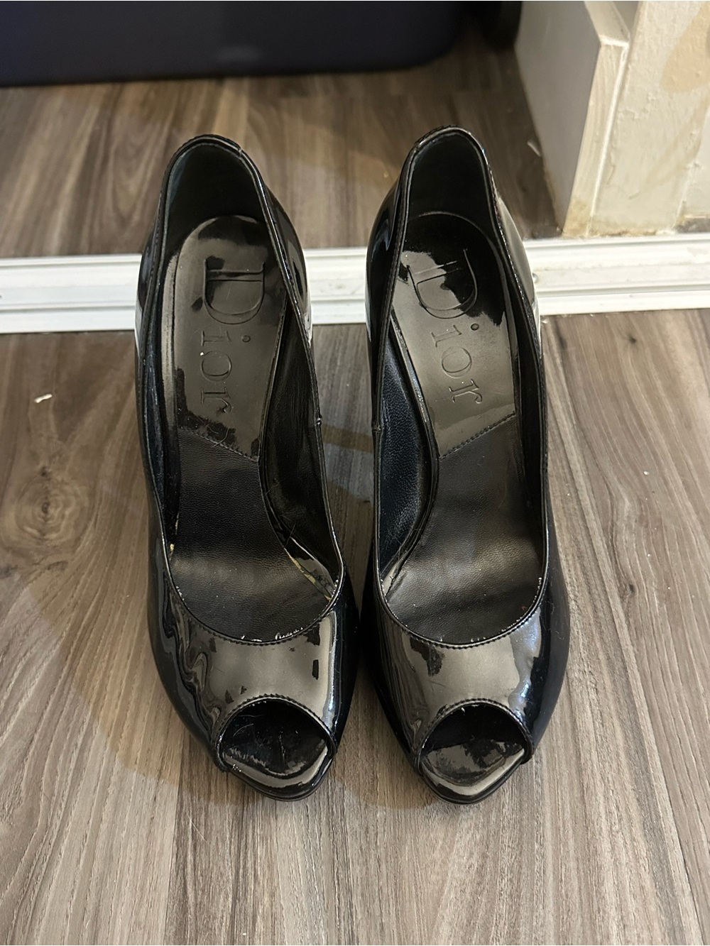 Dior Black Patent Peep-Toe Heels